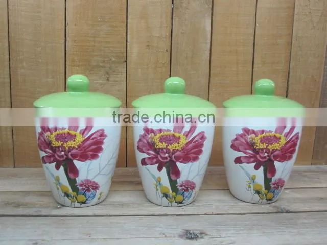 Set 3 Round Ceramic Plant /Flower Pot with Pallet Tray