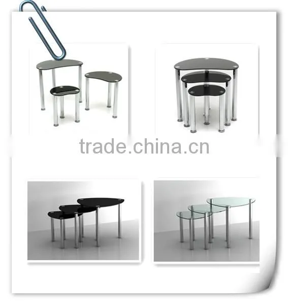 3pc Nesting Tables Frosted Glass Tops Chrome Legs