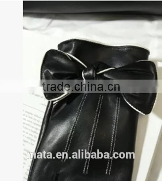 Winter Warm PU Leather Finger Touch Screen Gloves For Ladies