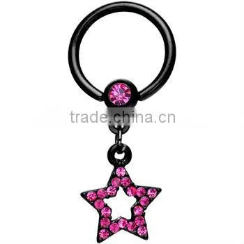 Black Pink Gem Star Dangle Captive Ring Body Jewelry nipple rings