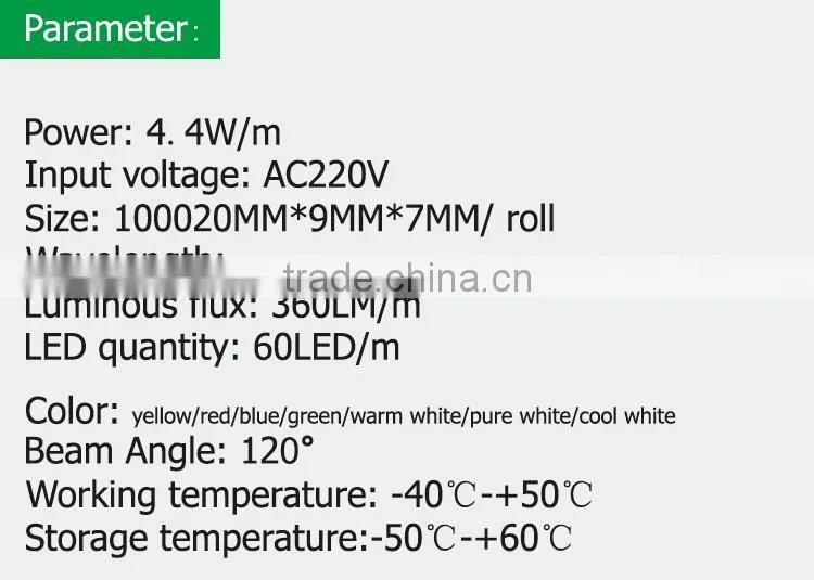 High quality 4.4W/M AC110V SMD3528 IP67 60LED/M 360LM/M Flexible Led Strip light