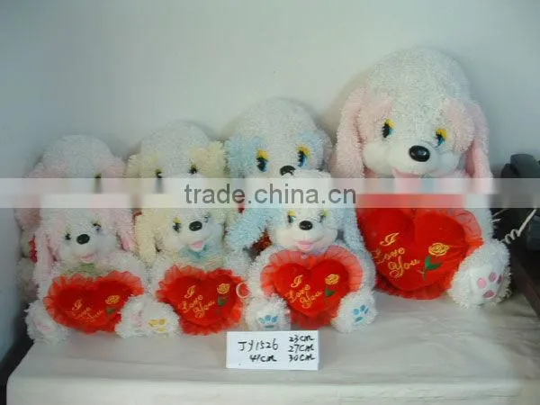 beautiful customized soft plush stuffed spotty dog animal toy with embroidered bone pillow&silk bowtie for valentine day