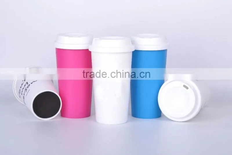 DOUBLE WALL PLASTIC COFFEE TUMBLER WITH PERSONALIZED LOGO