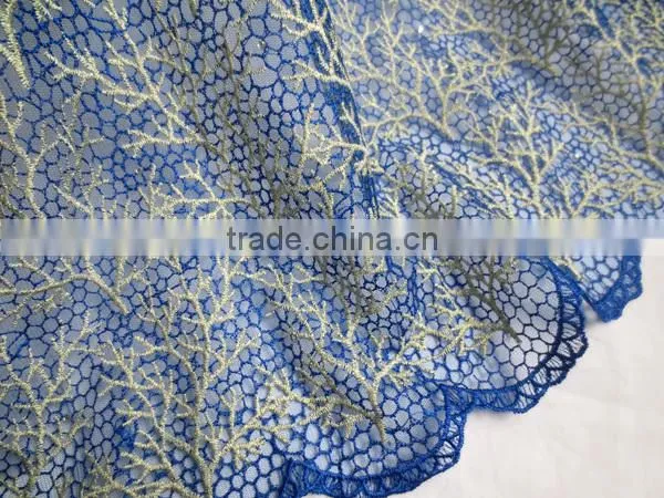 2015 fashion royal bule African french net tulle lace fabric mesh lace