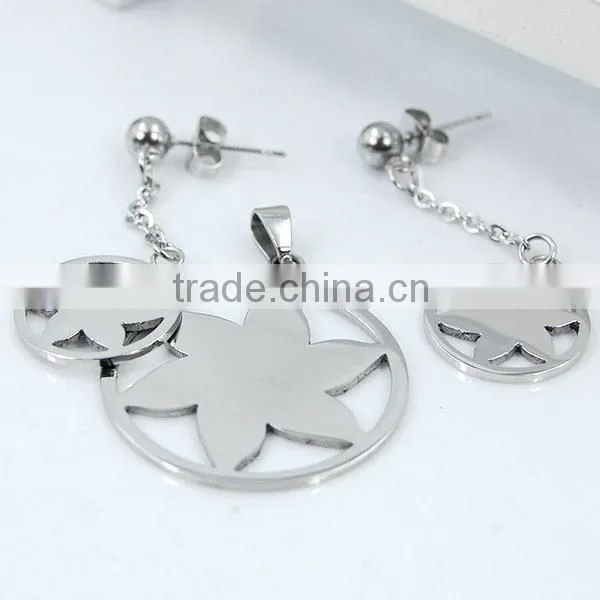 Fashion laser cut pendant Stainless steel jewelry set