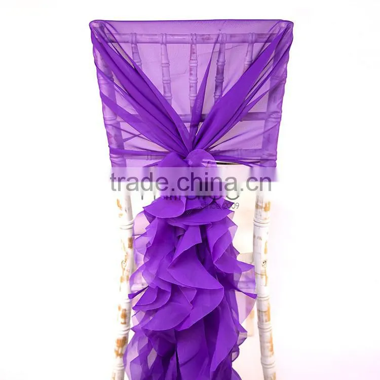 Purple chiffon chair hood with ruffles