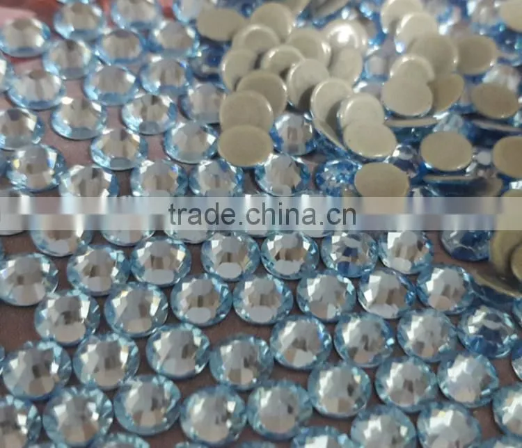 China top quality ss20 aquamarine color hot fix rhinestone dmc super shine hot fix stone whosale big promotion rhinestone hot fi