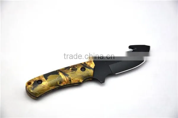 survival carving knife with wood handle