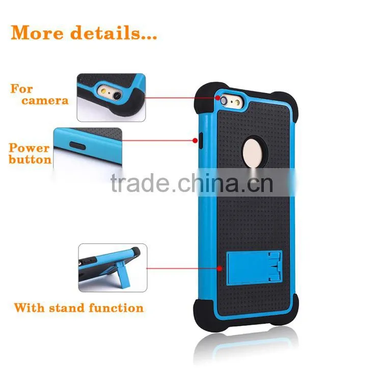 China Manufacturer Anti-throw 3 in 1 dual layer case with kickstand TPU PC Silicon protective case cover for Apple iphone 6