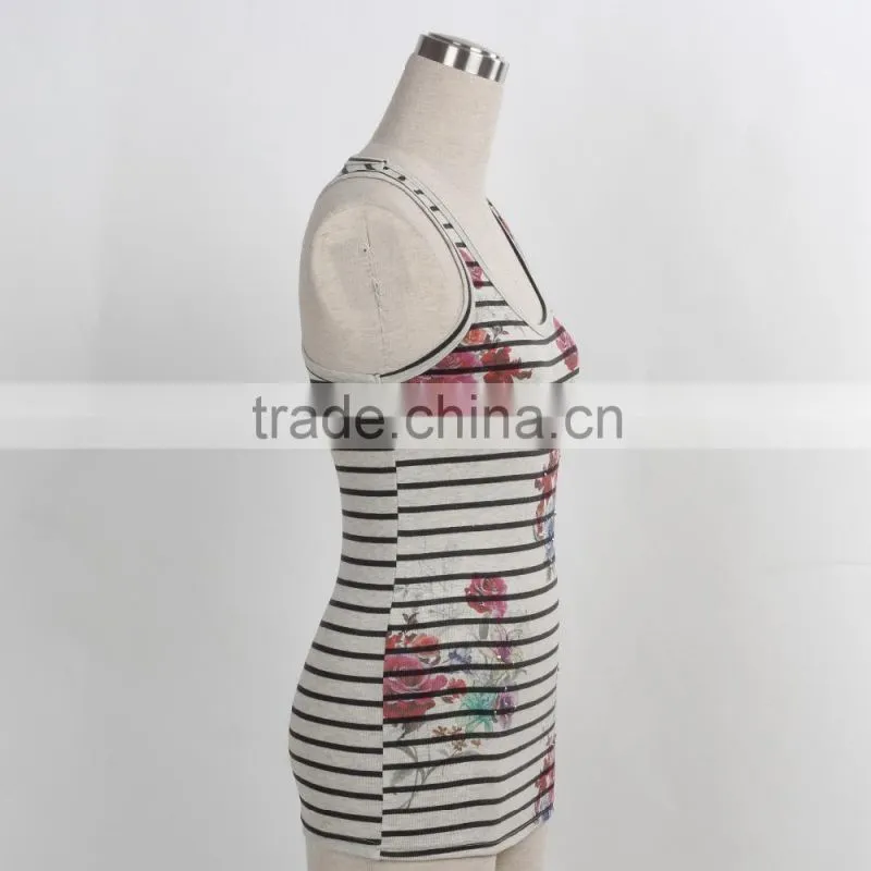 F5S15001 Stripe Design Ladies Wholesale Tank Top Manufacturer for 2016 Summer