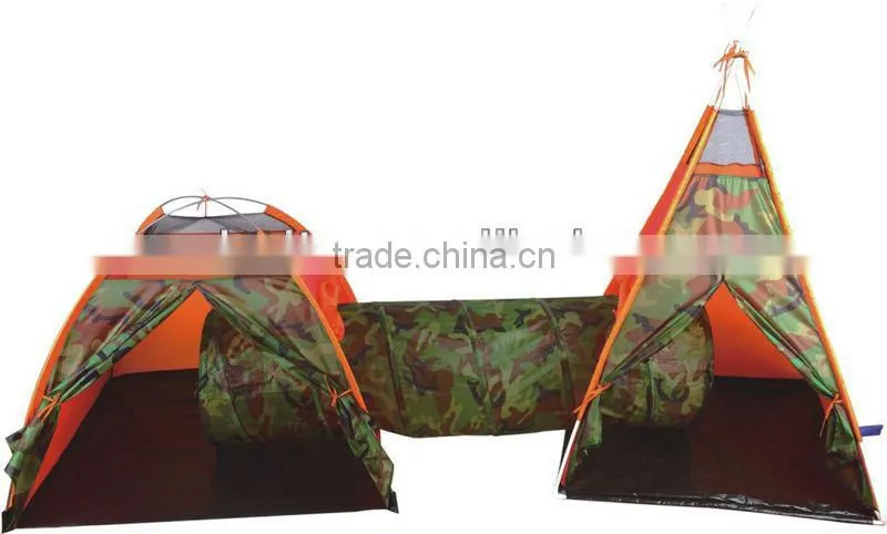 Children play camouflage tent house