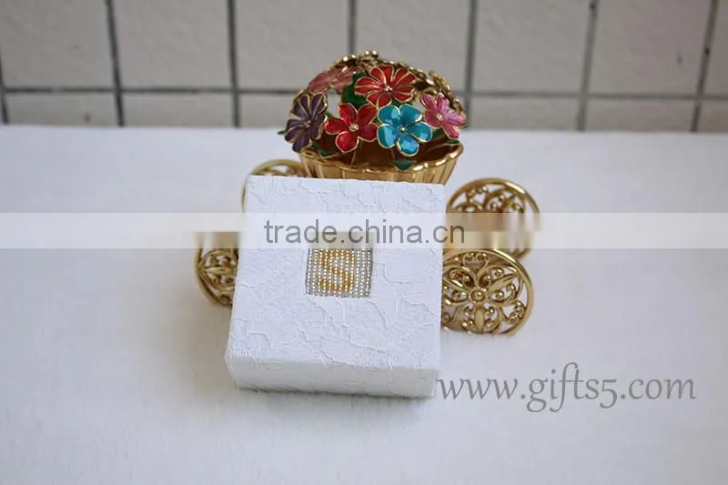 Elegant wedding ring jewelry box with beaded name plate of S