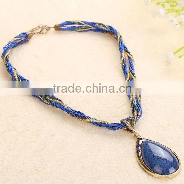 National Wind Women Water Drop Pendant Necklace