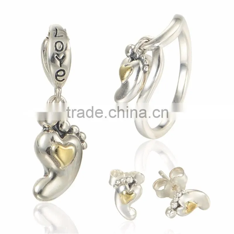 Baby Foot Wholesale Engravable Charms European Charm Bracelet Necklace 100% Real 925 Sterling Silver S201 18Kgold