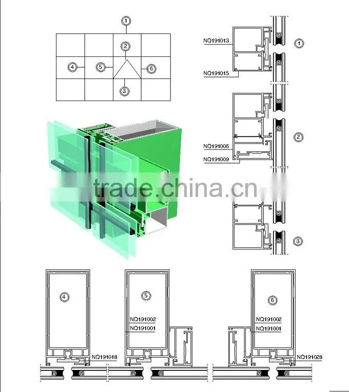 high quality aluminum square tube for curtain wall glass wall