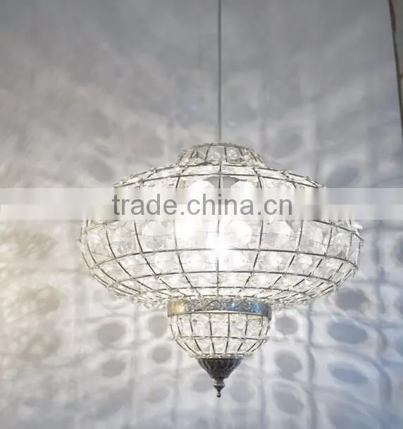 Iron Metal Shade Iron Crystal Beads Pendant Hanging Table Desk Lighting Lamp