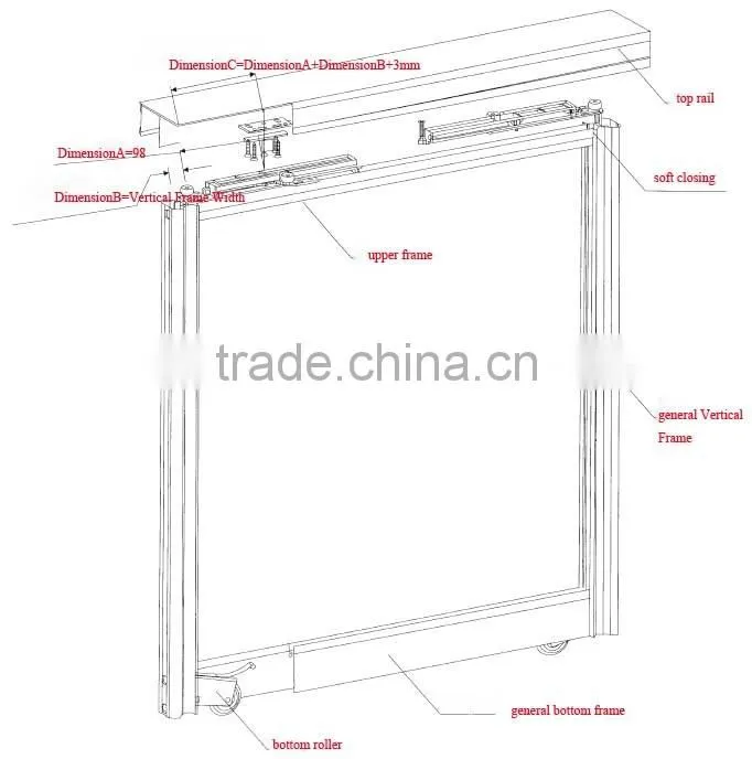 inner-hanging type steel and PA6 sliding door hardware with soft close