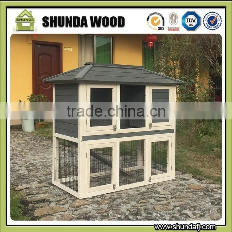 SDR028 Wooden pet accessories 2 story rabbit hutch designs