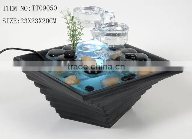 Poetic mini table water fountain with LED light for home decoration