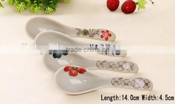SP1534 Haonai Goodlooking flower decal ceramic spoon, ceramic soup spoon