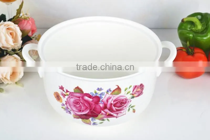 8"Porcelain microwave oven round pot with glass lid
