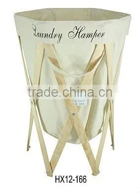 Patent Folding Wooden Laundry Hamper With Canvas Bag