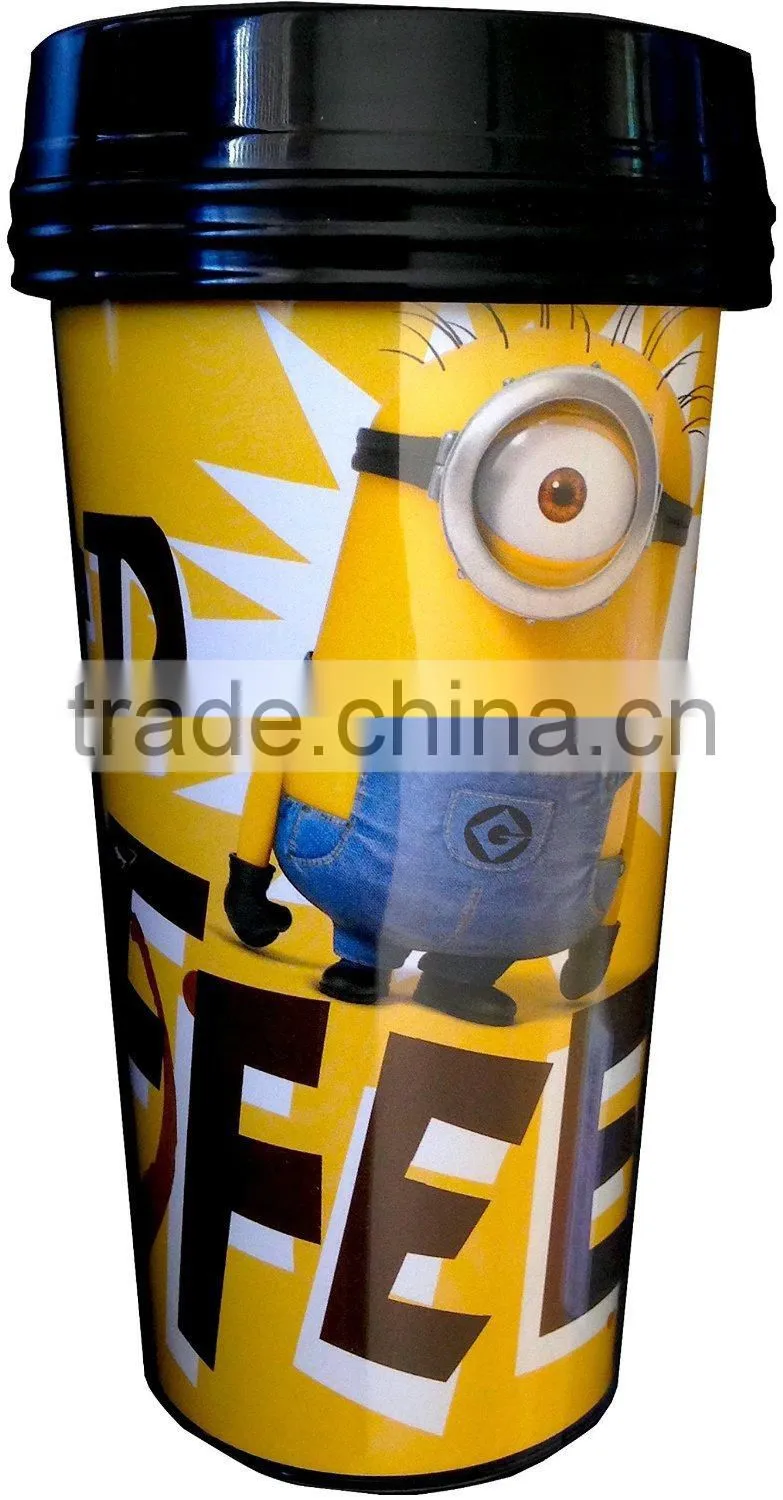 450ml Changeable insert paper plastic travel mug with plastic lid