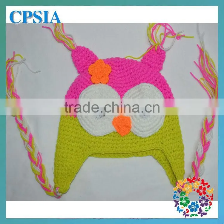 Infant owl hats baby hats with braid