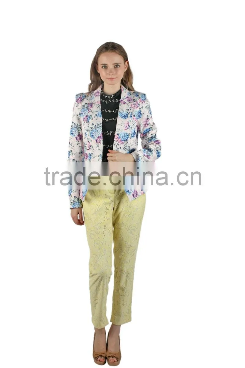 2015 New Design Fashion Blazer for Lady Tailored Floral Print Women Blazer