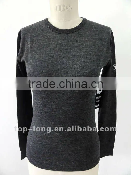 100% merino charcoal base layer women thermal suit of Ladies crew
