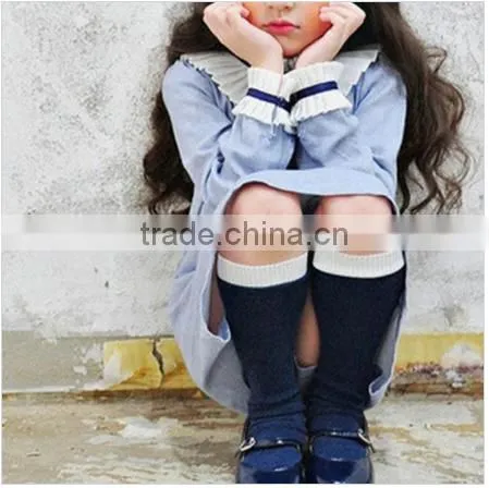 Fashionable knitted frock long sleeve plain clothing little girl princess dresses wholesale new design kids baby girls dress