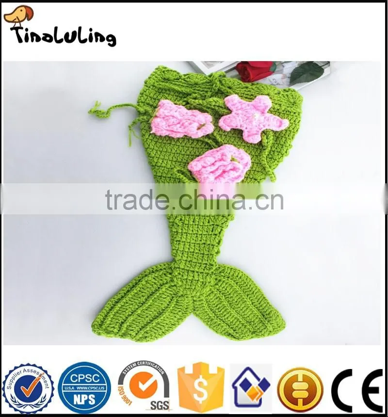 2017 New Baby Girls Knit Crochet Pink Hairband Bra Green Mermaid Costume Photography Props