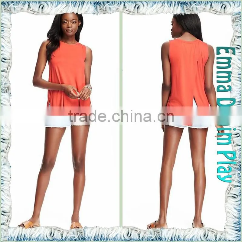 Custom Vogue Design Open Back Split Hem Womens Sexy Colorfast Sleeveless T Shirts