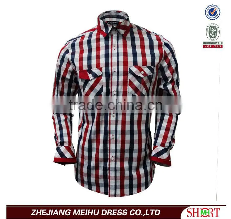2017 latest plaids mens shirtslong sleeves with two pockets