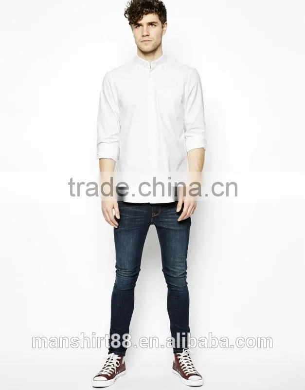 2016 wholesale 100% cotton button down collar long sleeve men's white oxford shirt