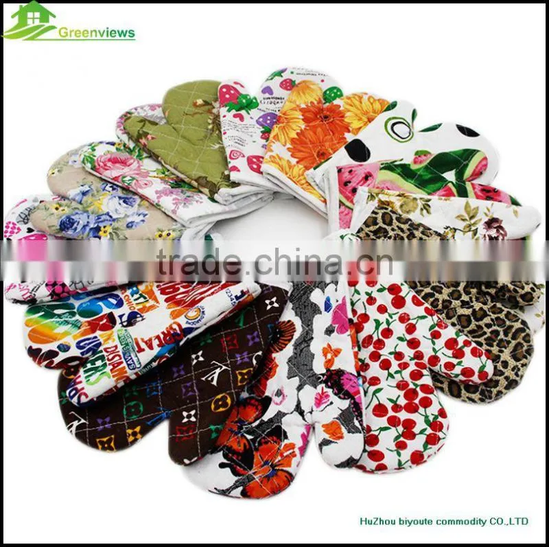 Fashion customized wholesale cotton oven glove fancy microwave cute double oven mitts