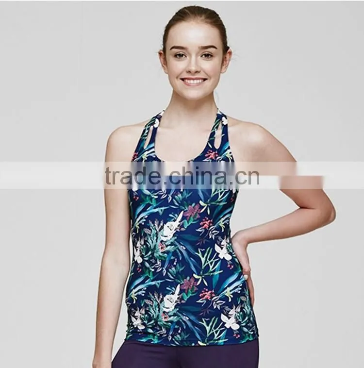 Women summer digital prints vest strap tie fitness tops sports custom tank top