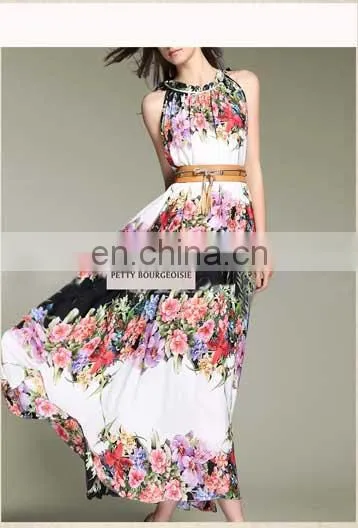 Europe style lady prints sleeveless comfortable dress