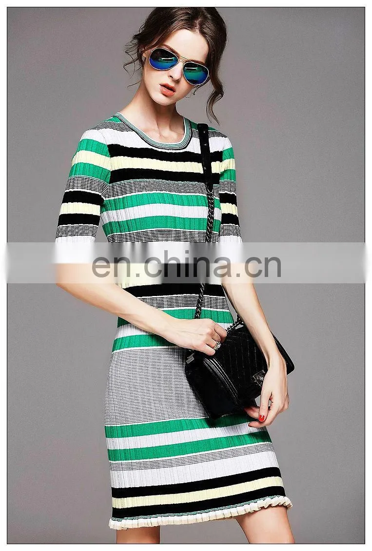 Ladies high quality stylish stripe dress half sleeve spring new dress