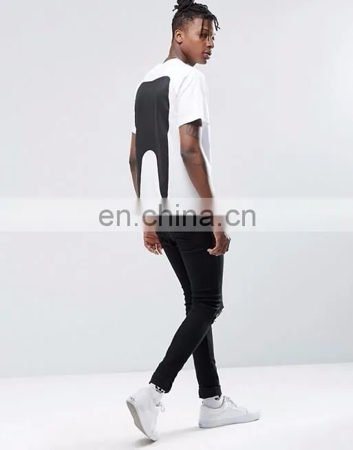 White and black printing Fashion men o neck t-shirt