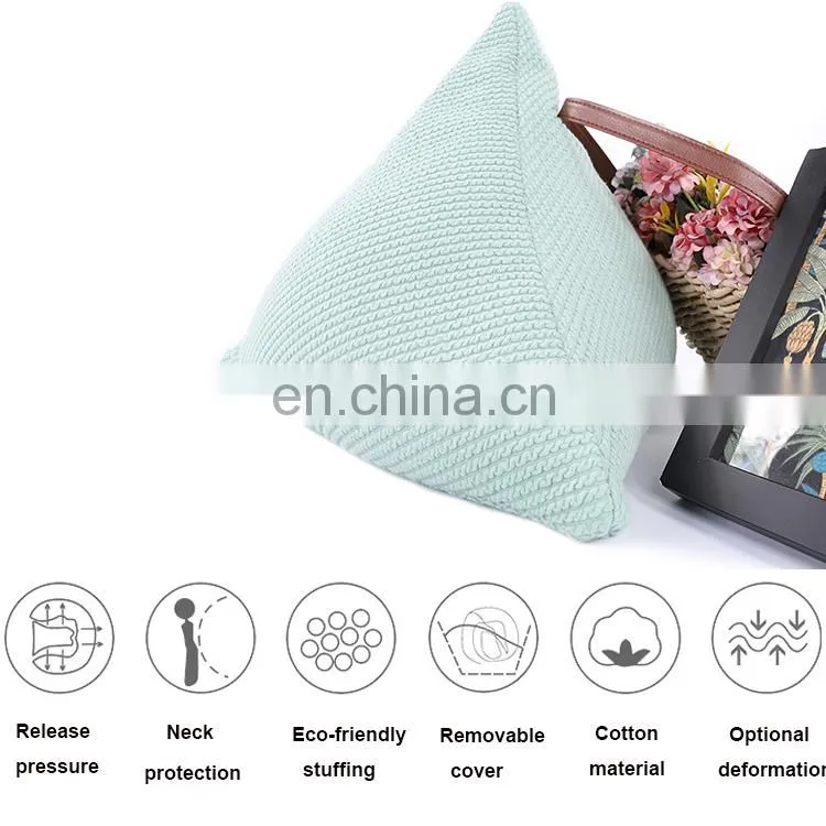 High quality plain green multi functional triangular home decorative knitted pillows triangle pillow for sale