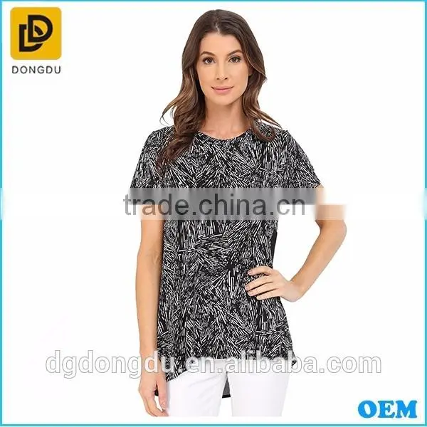 Women Latest Fashion Blouse Design Short Sleeve Lady High-Low Hem Blouse