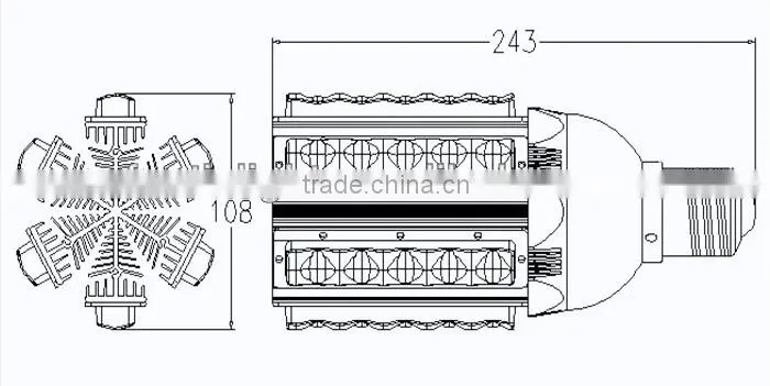 Hot sales!!! Size L243X108mm IP65 E40 LED streetlight 30Watt