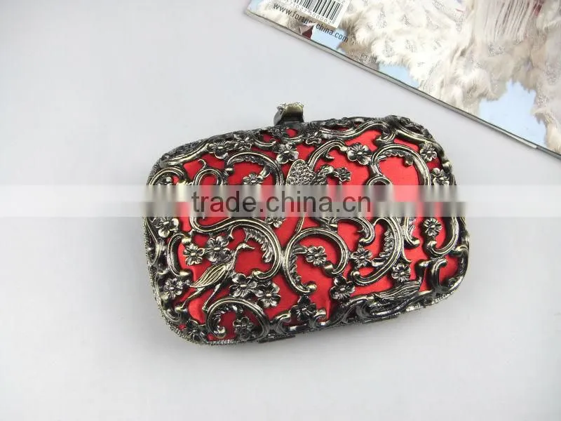 NEW Chinese Style Antique Brass Decorative Pattern Metal Evening Clutch Bag With Chain