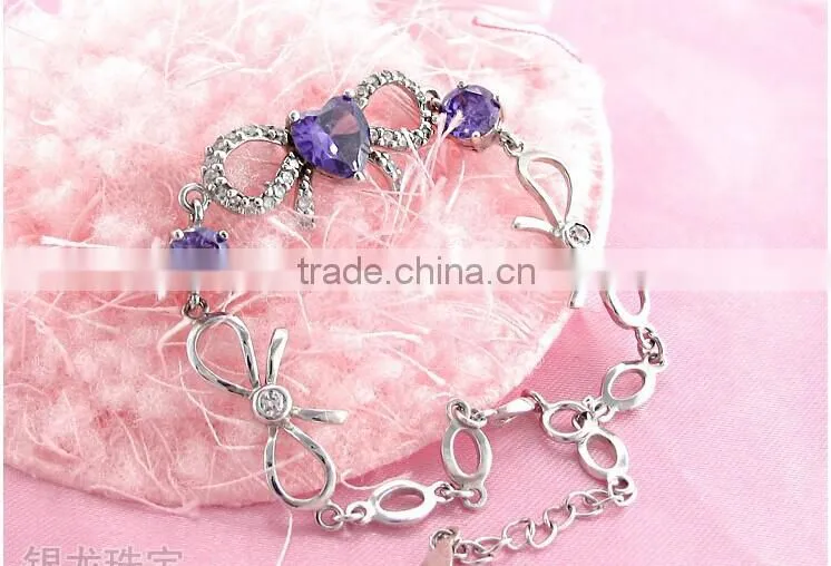 2014 Fashion Austrian 925 Sterling Silver Bowknot Luxury Zircon Bracelet for Women