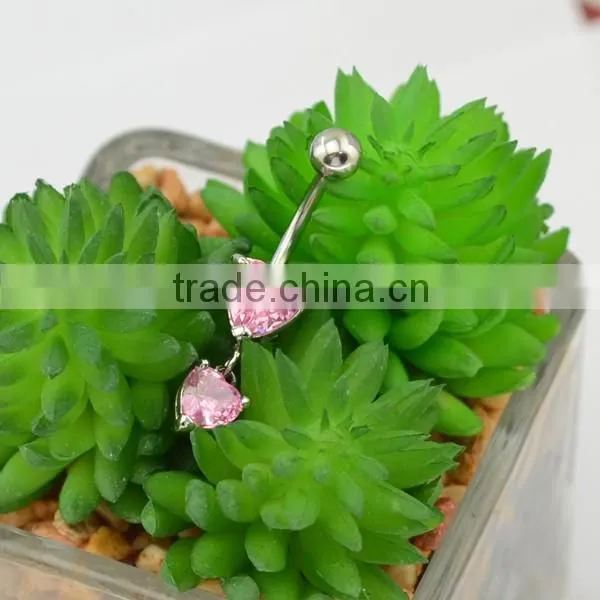 BR01786 China manufacturer stainless steel cute dangle pink zircon heart navel piercing
