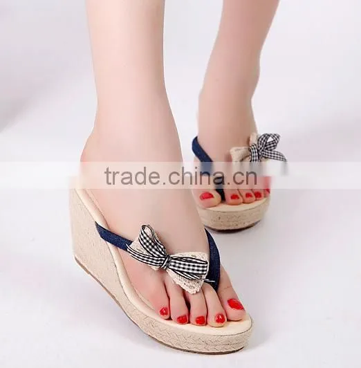 Latest design blue jeans women wedge slipper sandals