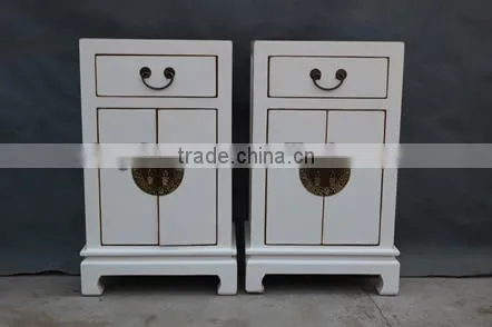 Chinese antique reproduction wooden white small bedside cabinet