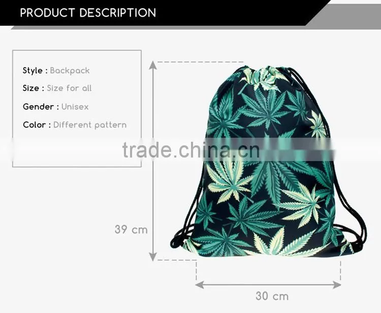 3d custom promotional polyester drawstring backpack with animal
