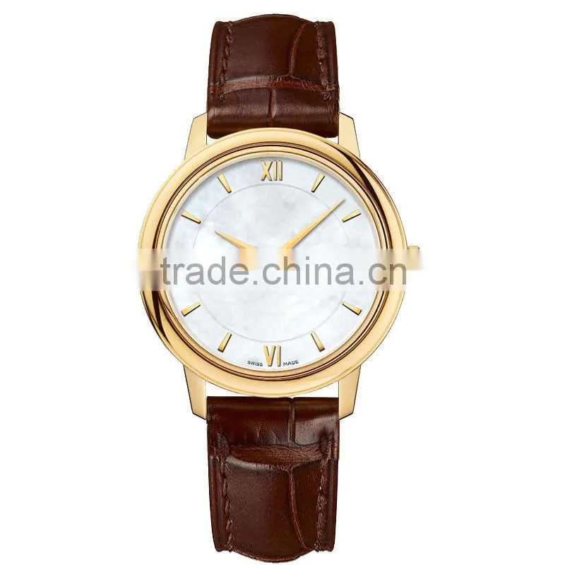 2015 Rose gold business watch stainless steel case genuine leather band business watch men watches
